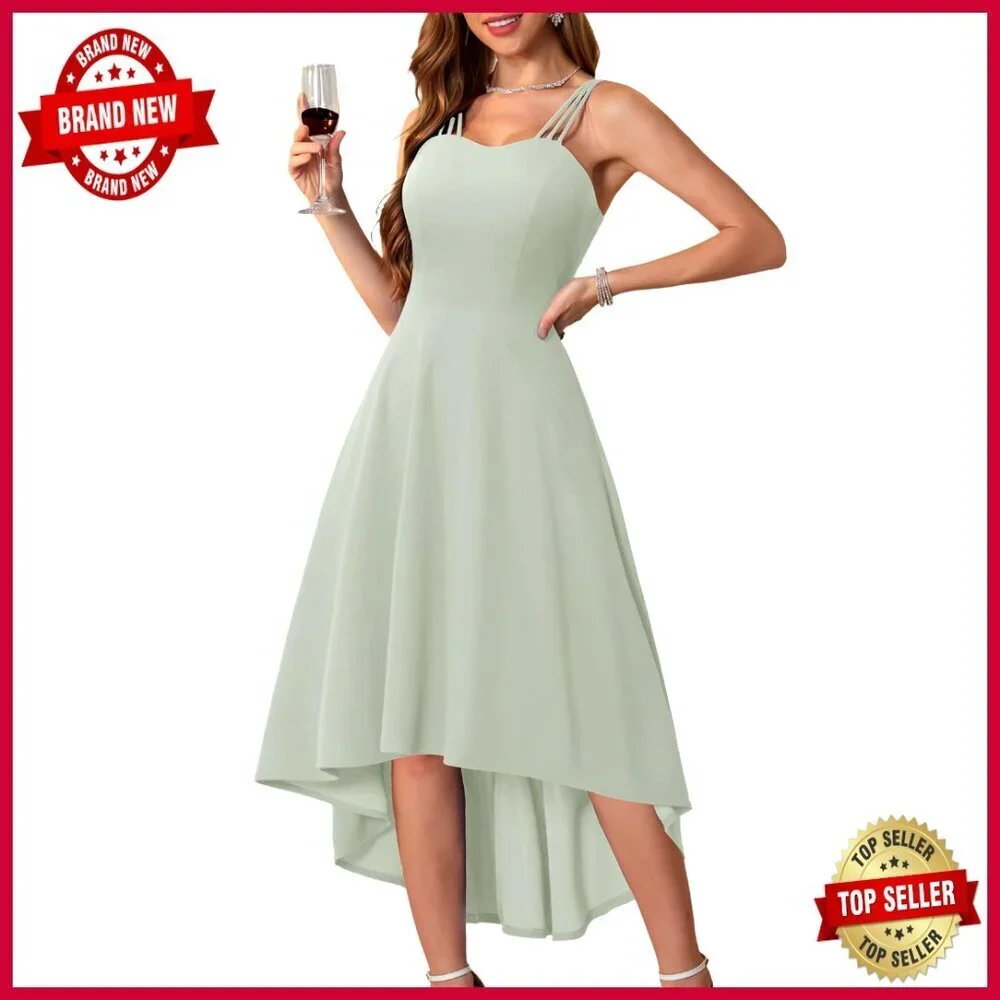 Vintage Hi-Low Cocktail Dress Elegant Formal Wedding Guest Flowy Fit Flare